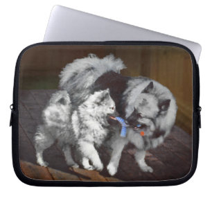 Keeshond Playtime Painting - Cute Original Dog Art Laptop Sleeve