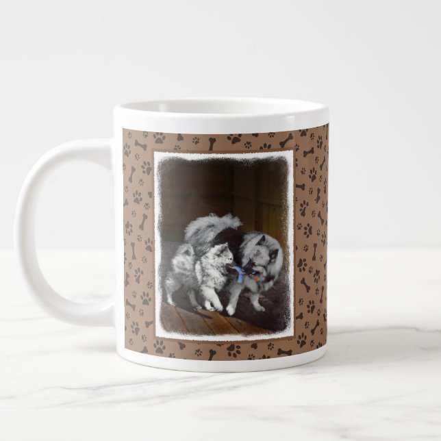 Keeshond Playtime Painting - Cute Original Dog Art Large Coffee Mug (Left)