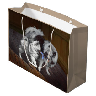 Keeshond Playtime Painting - Cute Original Dog Art Large Gift Bag