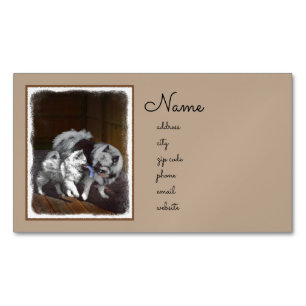 Keeshond Playtime Painting - Cute Original Dog Art Magnetic Business Card