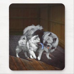Keeshond Playtime Painting - Cute Original Dog Art Mouse Mat