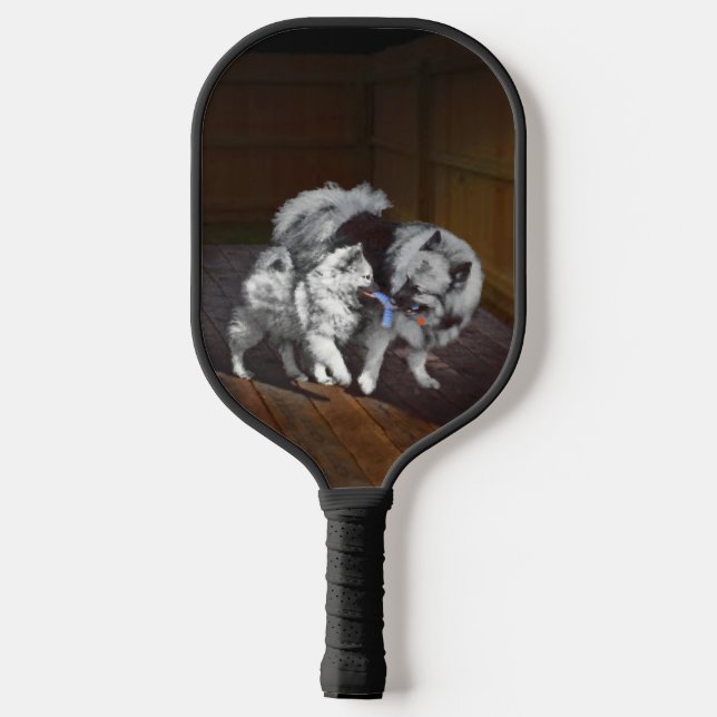 Keeshond Playtime Painting - Cute Original Dog Art Pickleball Paddle (Back)