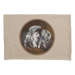 Keeshond Playtime Painting - Cute Original Dog Art Pillowcase