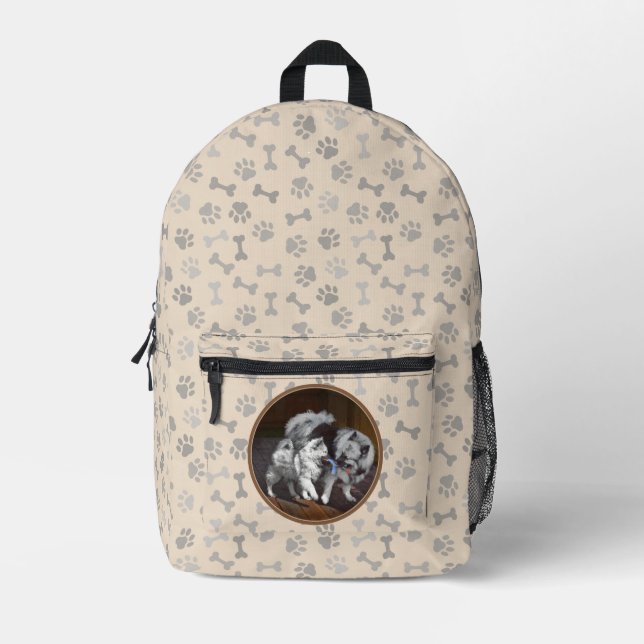 Keeshond Playtime Painting - Cute Original Dog Art Printed Backpack (Front)