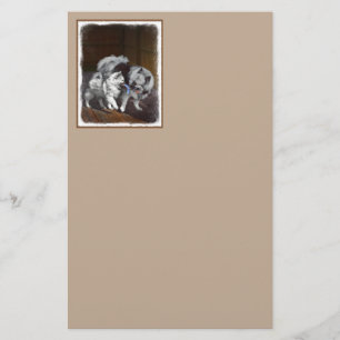 Keeshond Playtime Painting - Cute Original Dog Art Stationery