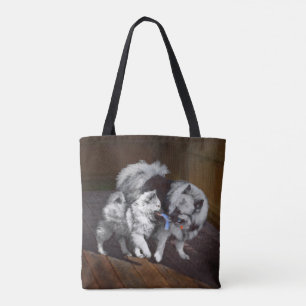 Keeshond Playtime Painting - Cute Original Dog Art Tote Bag