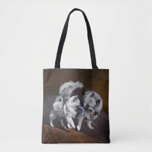Keeshond Playtime Painting - Cute Original Dog Art Tote Bag