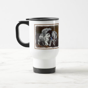Keeshond Playtime Painting - Cute Original Dog Art Travel Mug
