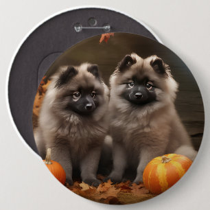 Keeshond Puppy Autumn Delight Pumpkin 6 Cm Round Badge