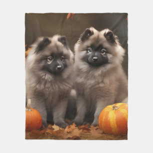 Keeshond Puppy Autumn Delight Pumpkin Fleece Blanket