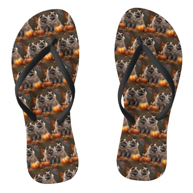 Keeshond Puppy Autumn Delight Pumpkin Flip Flops (Footbed)