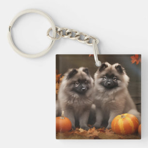 Keeshond Puppy Autumn Delight Pumpkin Key Ring