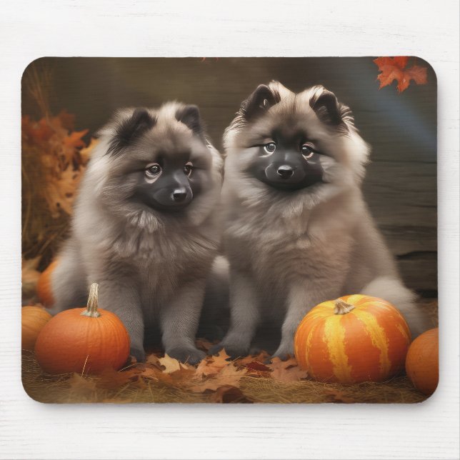 Keeshond Puppy Autumn Delight Pumpkin Mouse Mat (Front)