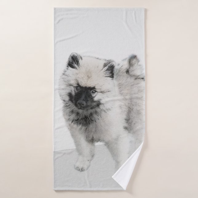 Keeshond Puppy Drawing - Cute Original Dog Art Bath Towel Set (Bath Towel)