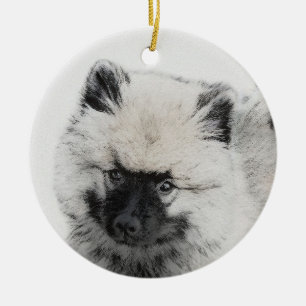 Keeshond Puppy Drawing - Cute Original Dog Art Ceramic Tree Decoration