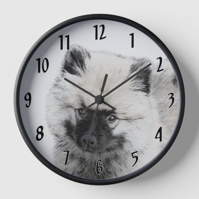 Keeshond Puppy Drawing - Cute Original Dog Art Clock (Front)