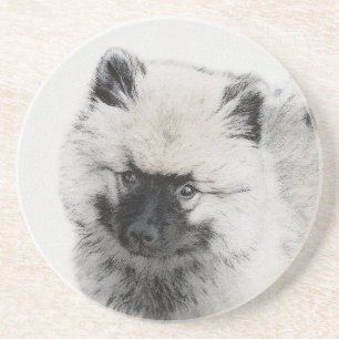 Keeshond Puppy Drawing - Cute Original Dog Art Coaster