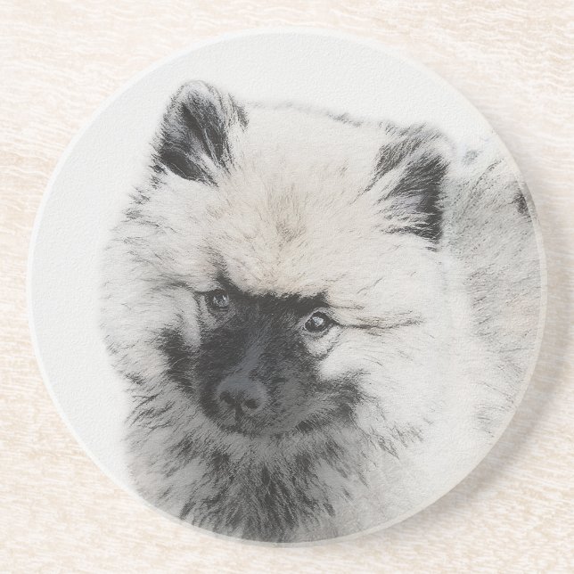 Keeshond Puppy Drawing - Cute Original Dog Art Coaster (Front)