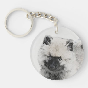 Keeshond Puppy Drawing - Cute Original Dog Art Key Ring