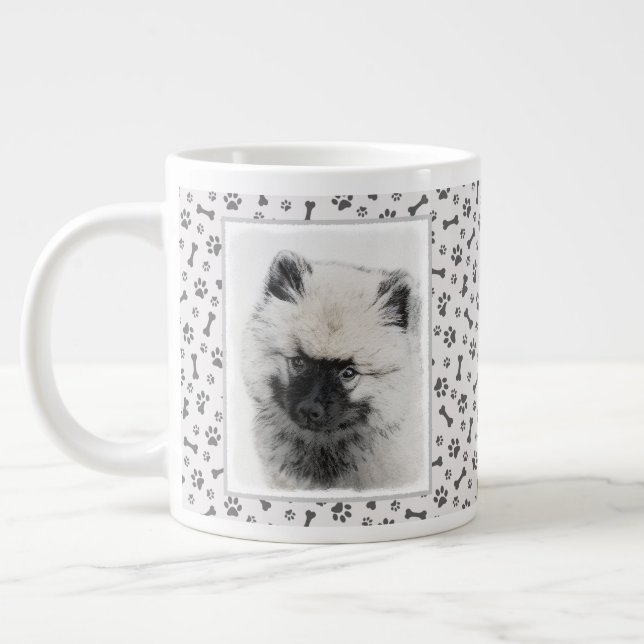 Keeshond Puppy Drawing - Cute Original Dog Art Large Coffee Mug (Left)