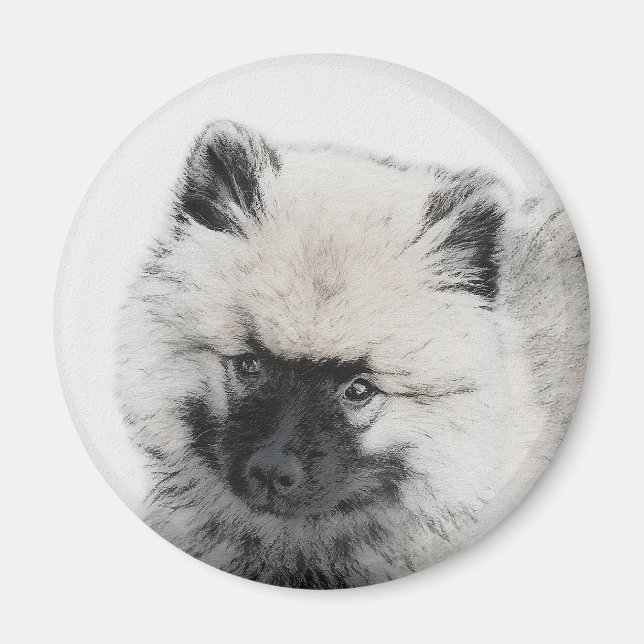 Keeshond Puppy Drawing - Cute Original Dog Art Magnet (Front)