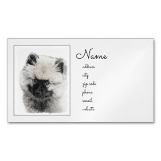 Keeshond Puppy Drawing - Cute Original Dog Art Magnetic Business Card