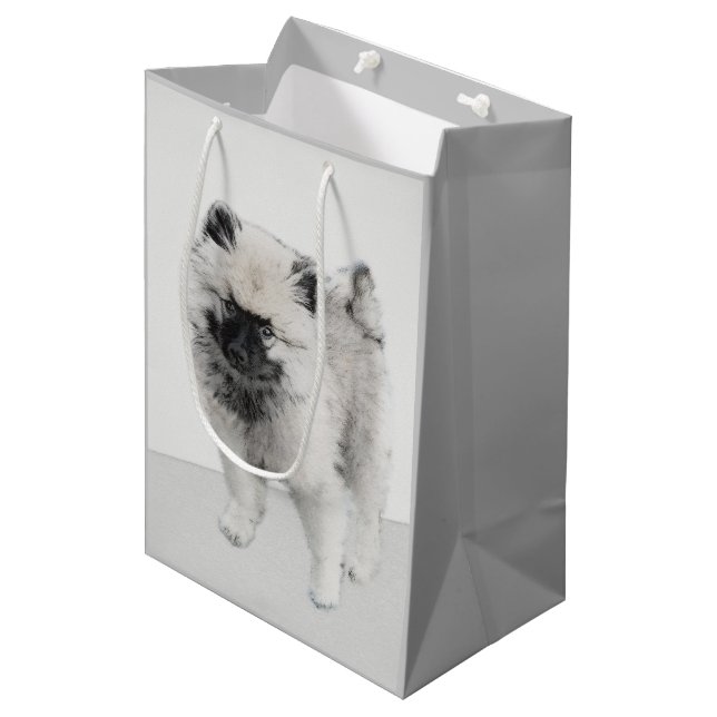 Keeshond Puppy Drawing - Cute Original Dog Art Medium Gift Bag (Front Angled)