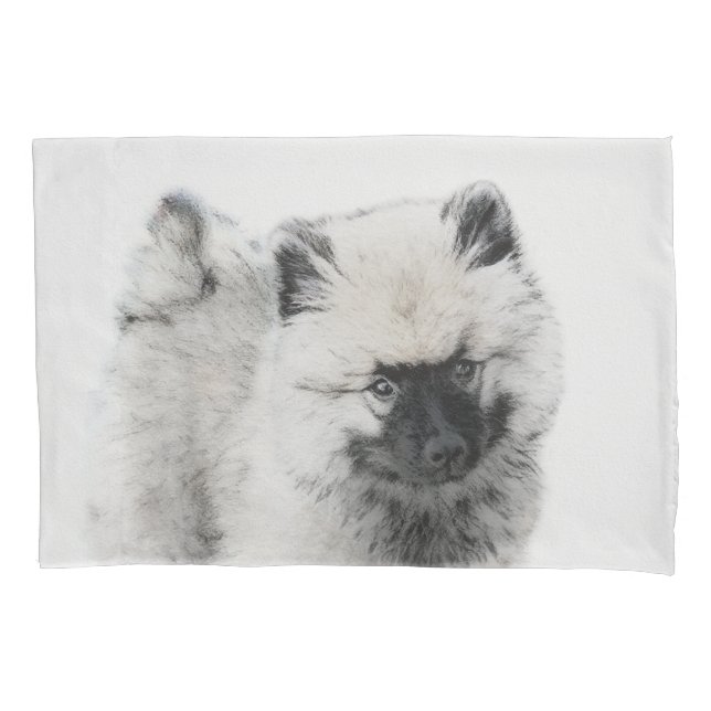 Keeshond Puppy Drawing - Cute Original Dog Art Pillowcase (Front)