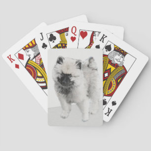 Keeshond Puppy Drawing - Cute Original Dog Art Playing Cards
