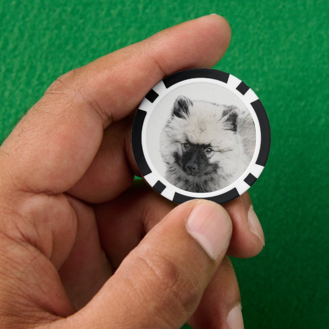 Keeshond Puppy Drawing - Cute Original Dog Art Poker Chips (Hand)