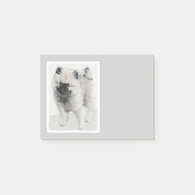 Keeshond Puppy Drawing - Cute Original Dog Art Post-it Notes (Front)