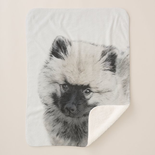 Keeshond Puppy Drawing - Cute Original Dog Art Sherpa Blanket (Front)