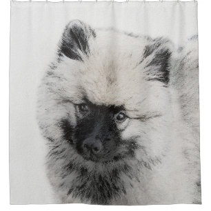 Keeshond Puppy Drawing - Cute Original Dog Art Shower Curtain