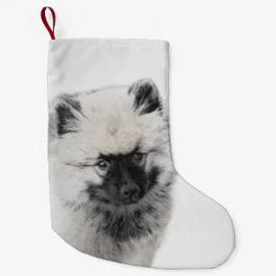 Keeshond Puppy Drawing - Cute Original Dog Art Small Christmas Stocking
