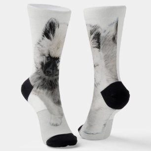 Keeshond Puppy Drawing - Cute Original Dog Art Socks