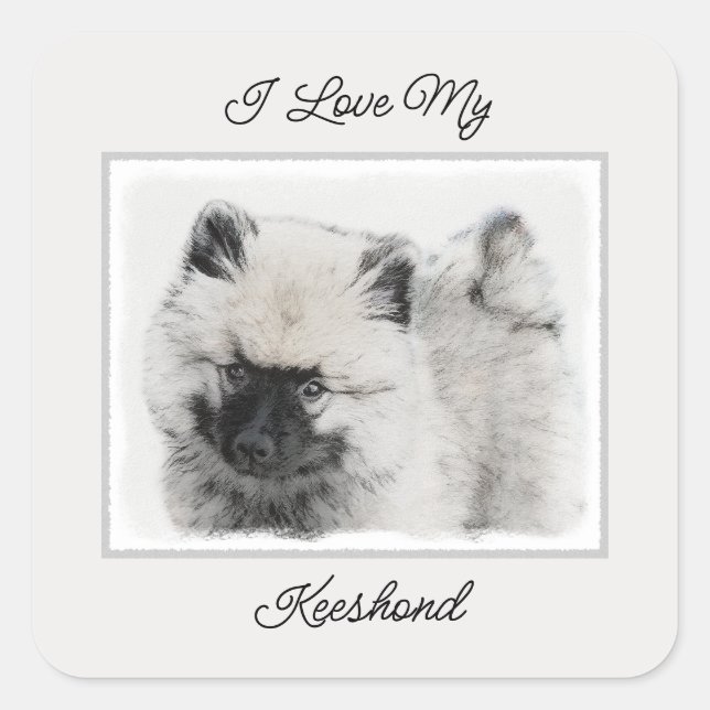 Keeshond Puppy Drawing - Cute Original Dog Art Square Sticker (Front)