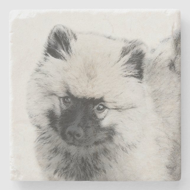 Keeshond Puppy Drawing - Cute Original Dog Art Stone Coaster (Front)