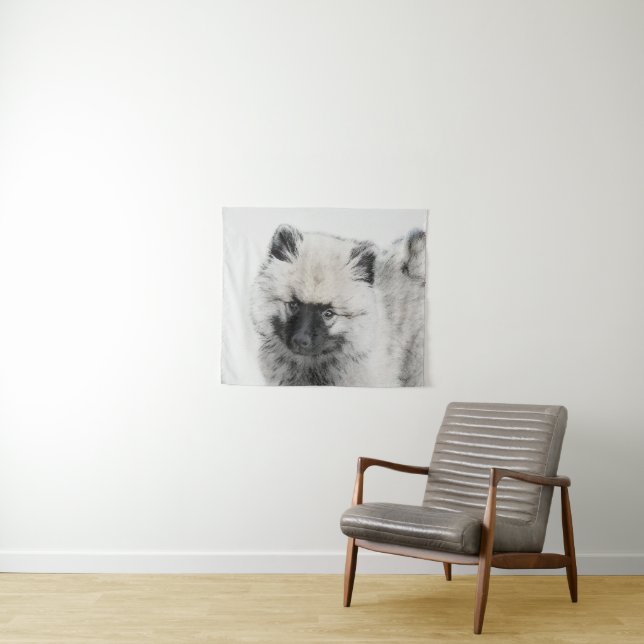 Keeshond Puppy Drawing - Cute Original Dog Art Tapestry (In Situ (Horizontal))