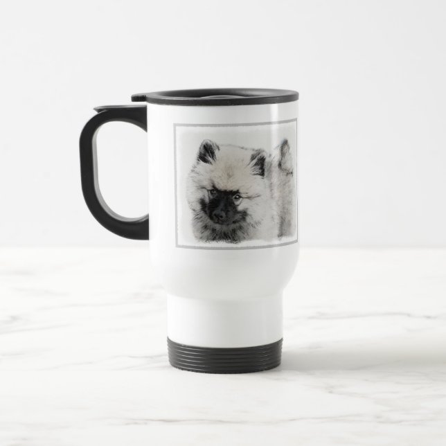 Keeshond Puppy Drawing - Cute Original Dog Art Travel Mug (Left)