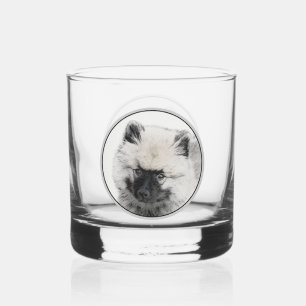 Keeshond Puppy Drawing - Cute Original Dog Art Whiskey Glass