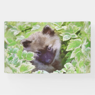 Keeshond Puppy in the Garden Painting Original Art Banner