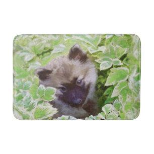 Keeshond Puppy in the Garden Painting Original Art Bath Mat