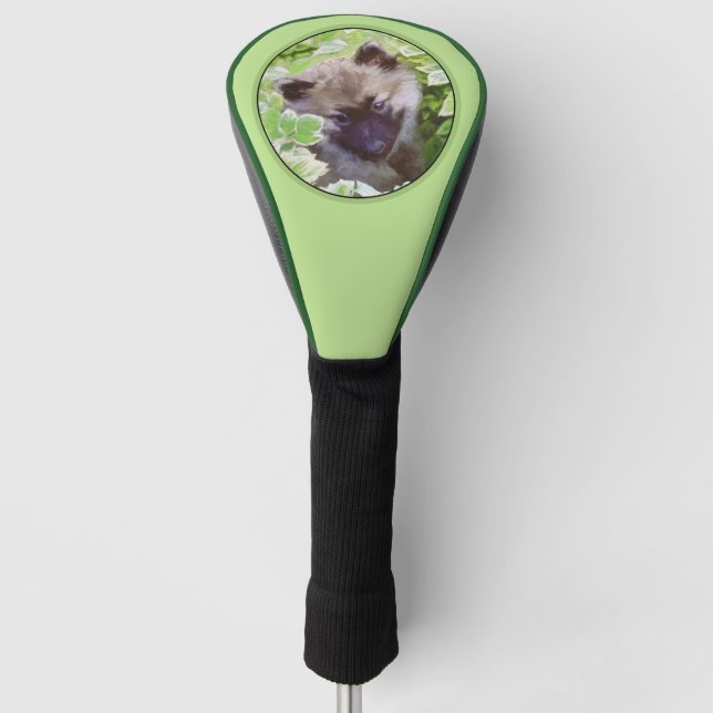 Keeshond Puppy in the Garden Painting Original Art Golf Head Cover (Front)
