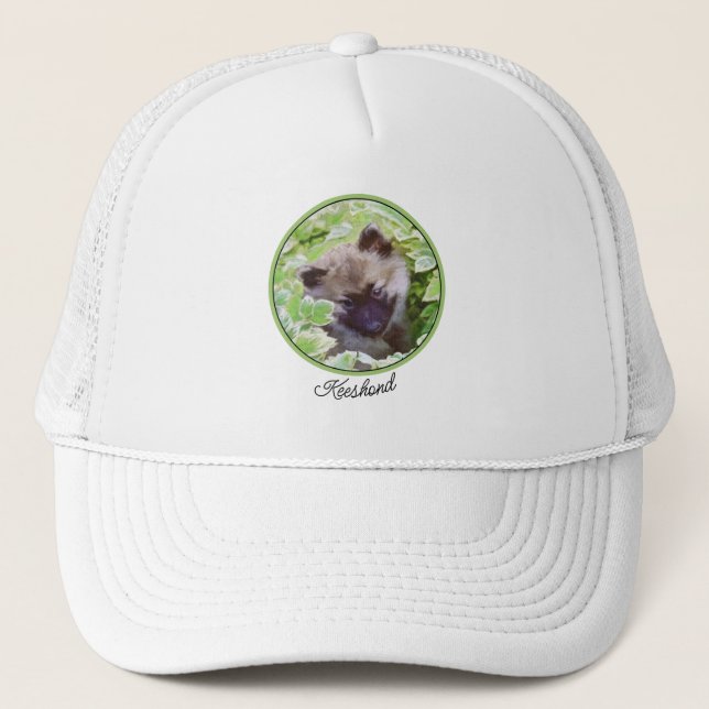 Keeshond Puppy in the Garden Painting Original Art Trucker Hat (Front)