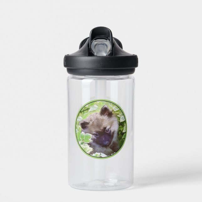 Keeshond Puppy in the Garden Painting Original Art Water Bottle (Front)