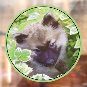 Keeshond Puppy in the Garden Painting Original Art Window Cling