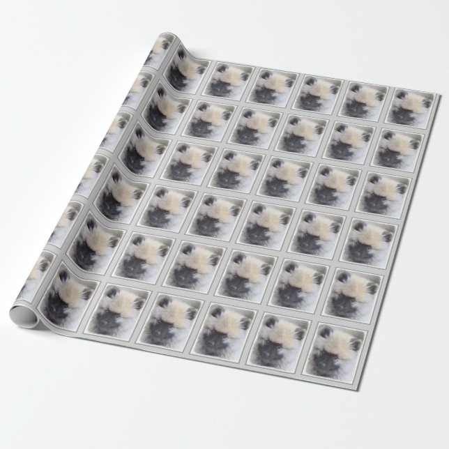 Keeshond Puppy Painting - Cute Original Dog Art Wrapping Paper (Unrolled)
