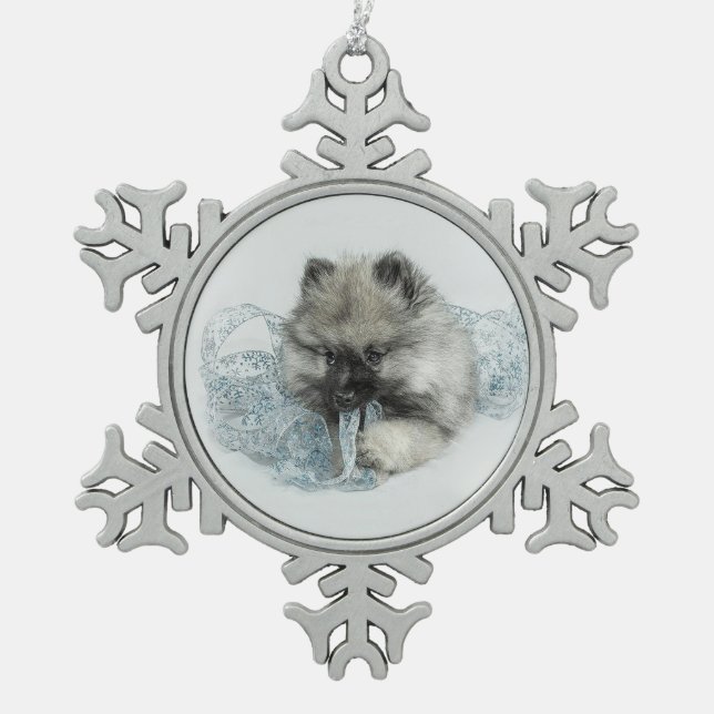 Keeshond Puppy Snowflake Ornament (Front)