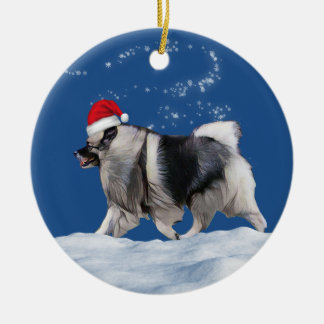 Keeshond Santa Christmas Ceramic Tree Decoration