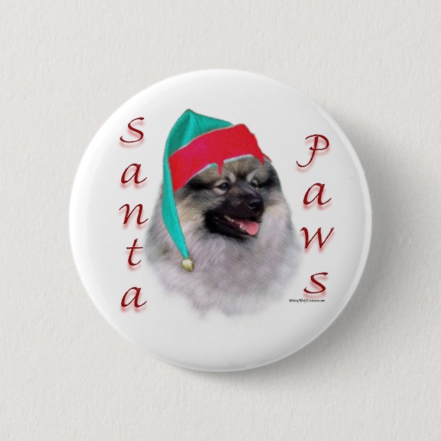 Keeshond Santa Paws 6 Cm Round Badge (Front)
